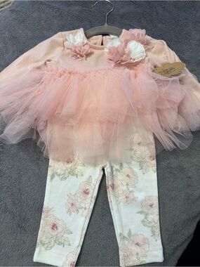 Baby Essentials 2 Piece Pink Floral Tutu Outfit Set Size 6M NWT